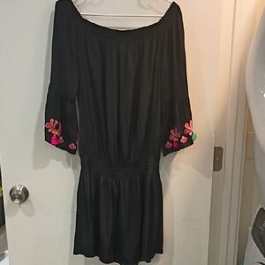 Lilly Pulitzer Black Dress with Pink and Orange Floral Sleeves